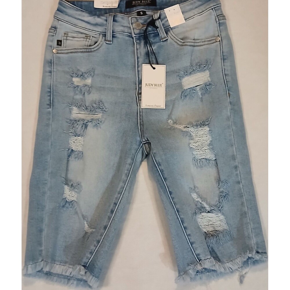 Judy Blue Womens Small Distressed Denim Shorts High Rise Cutoff Bermuda NWT
